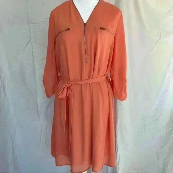 Ya Los Angeles Dresses & Skirts - YA Los Angeles coral dress with belt and gold zipper detail.